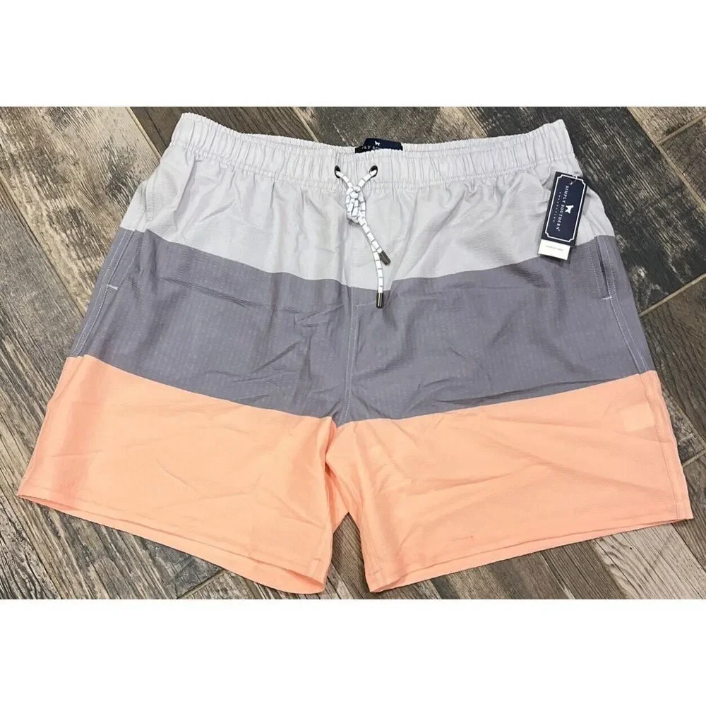 NWT‎ Simply Southern Men's Tri-color Peach Gray Mesh Lined Swim Shorts XL